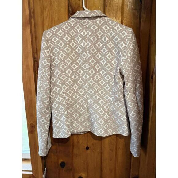 Calvin Klein Geometric Pattern Cropped Blazer Beige White Professional Jacket‎ - Picture 2 of 4